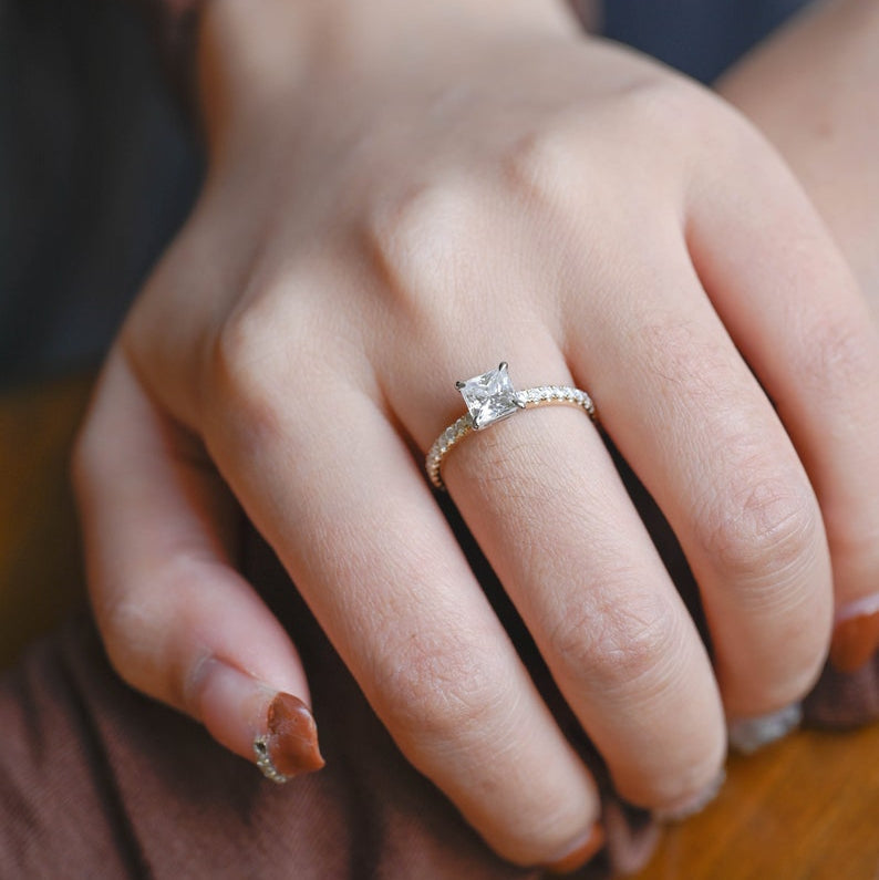 Stunning 0.5 - 1.5 CT Princess Moissanite Engagement Ring with Pave Design 7