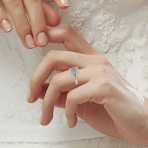 2 CT Radiant Halo, Pave & Split Shank Lab Grown Diamond Engagement Ring