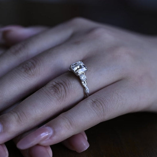 Stunning 1.0 - 2.0 CT Asscher Moissanite Engagement Ring With Twisted Pave Design 2