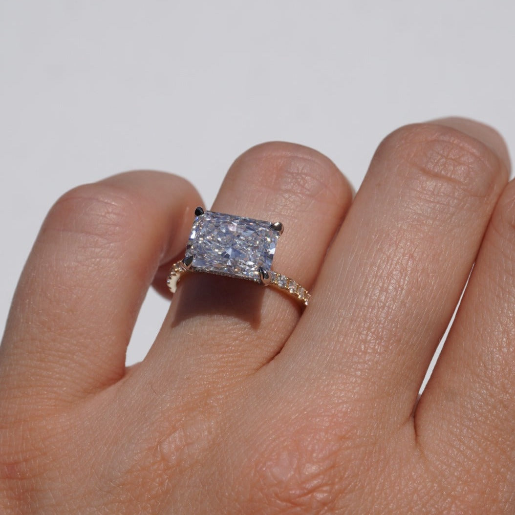 Stunning 4.06 CT East West Radiant Moissanite Engagement Ring with Hidden Halo & Pave Design 3