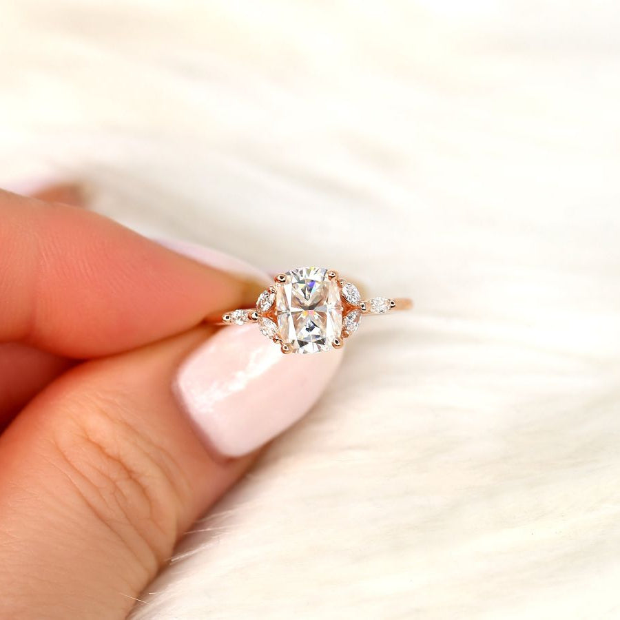 Stunning 1.5 CT Cushion Moissanite Engagement Ring with Cluster Design 6