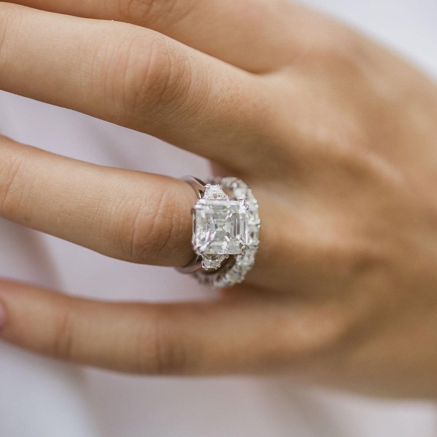 4.1 CT Asscher Three Stone Lab Grown Diamond Engagement Ring