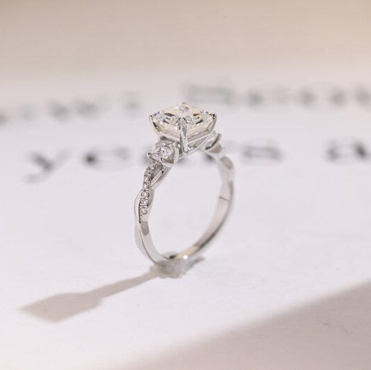 Stunning 1.0 - 2.0 CT Asscher Moissanite Engagement Ring With Twisted Pave Design 5