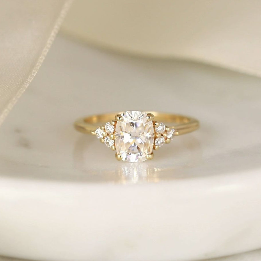Stunning 1.50 CT Cushion Moissanite Engagement Ring with Cluster Design 1