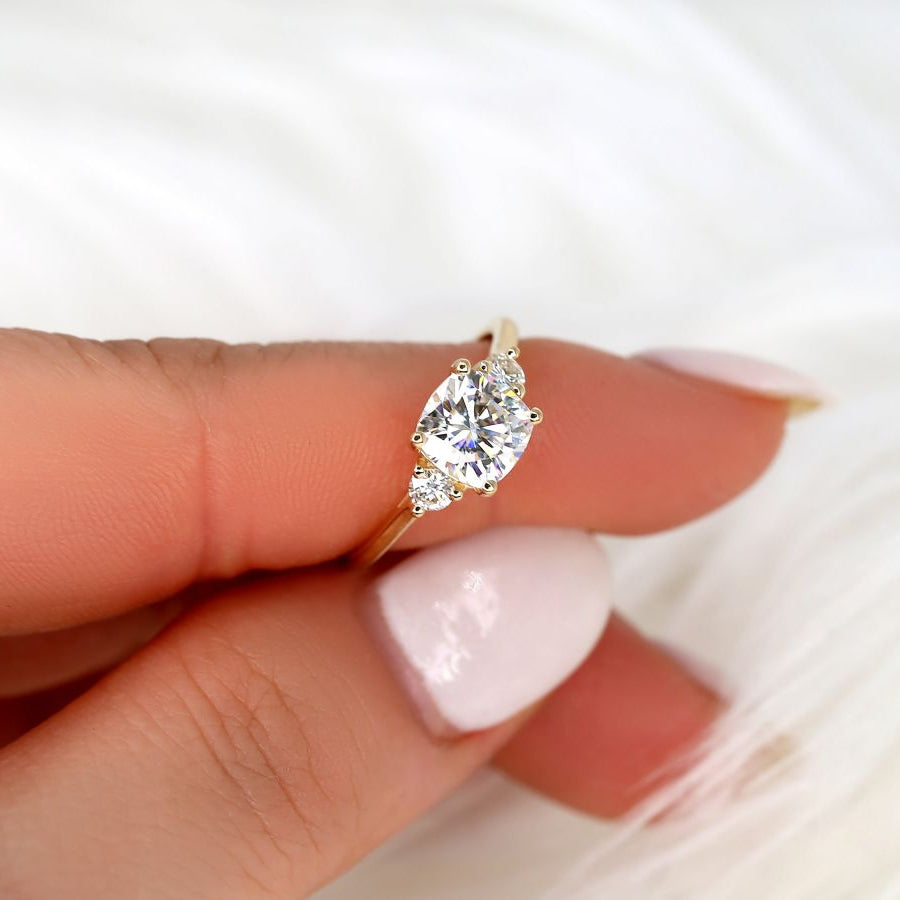 Stunning 1.70 CT Cushion Moissanite Engagement Ring with Three Stone Design 6