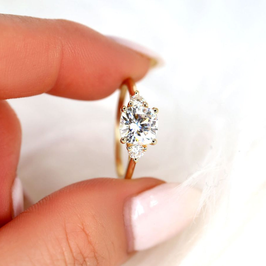 Stunning 1.70 CT Cushion Moissanite Engagement Ring with Three Stone Design 4