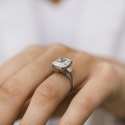 4.1 CT Asscher Three Stone Lab Grown Diamond Engagement Ring