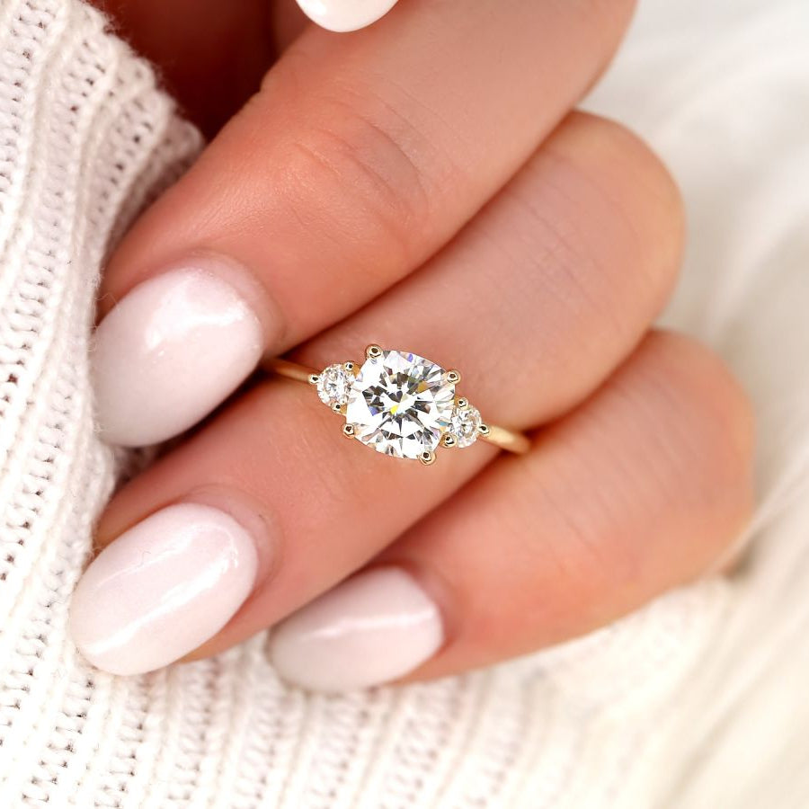 Stunning 1.70 CT Cushion Moissanite Engagement Ring with Three Stone Design 7