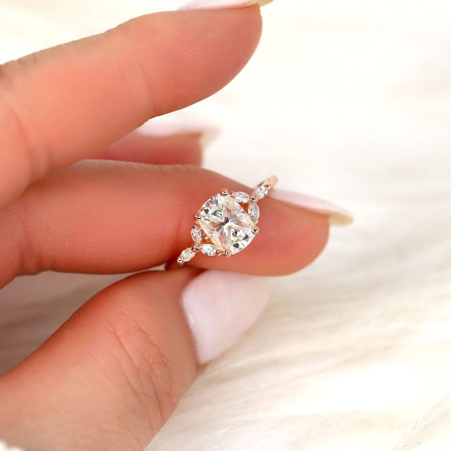 Stunning 1.5 CT Cushion Moissanite Engagement Ring with Cluster Design 5