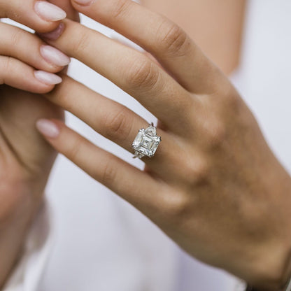 4.1 CT Asscher Three Stone Lab Grown Diamond Engagement Ring