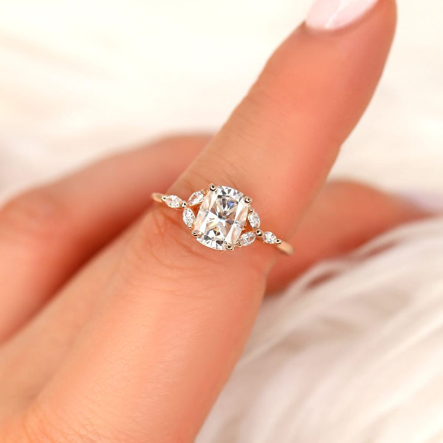 Stunning 1.5 CT Cushion Moissanite Engagement Ring with Cluster Design 4