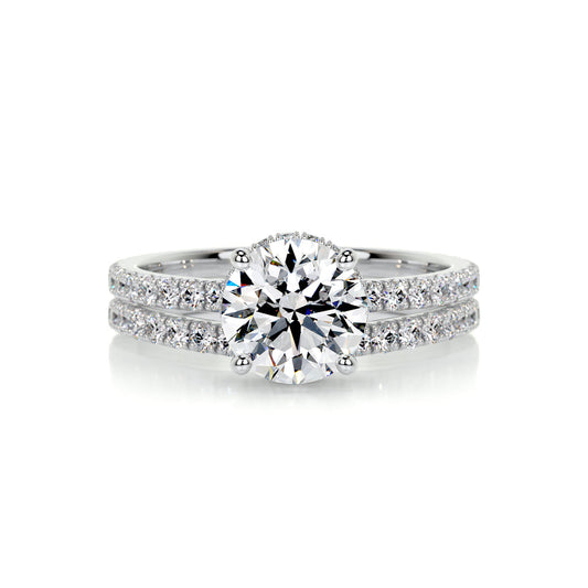 1.25 CT Round Hidden Halo CVD F/VS Diamond Bridal Ring Set