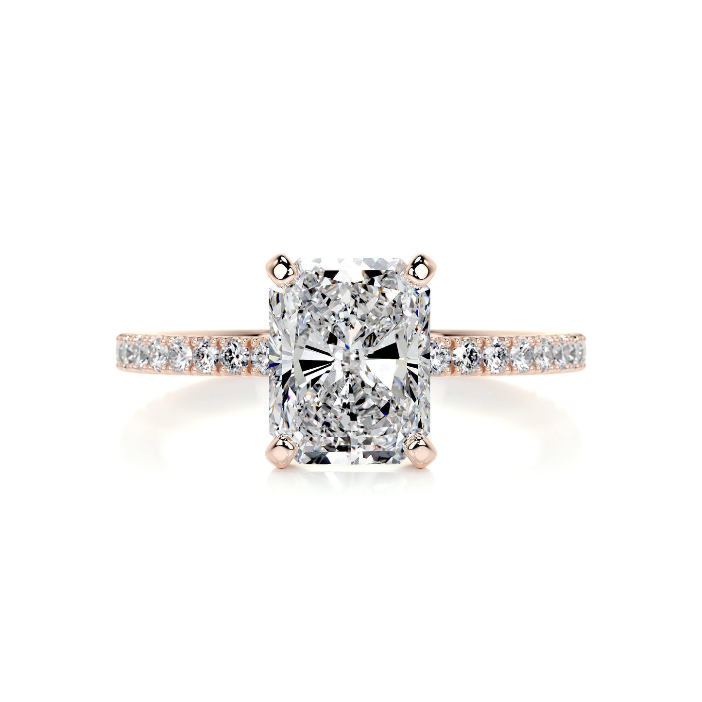 2 ct Radiant F- VS2 Diamond Pave Moissanite Engagement Ring