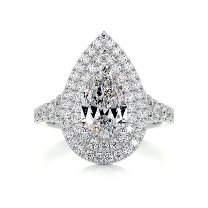 1.0 ct Pear F- VS2 Diamond Double Halo Pave Moissanite Engagement Ring