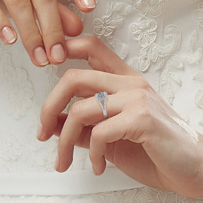 2 CT Radiant Halo, Pave & Split Shank Lab Grown Diamond Engagement Ring