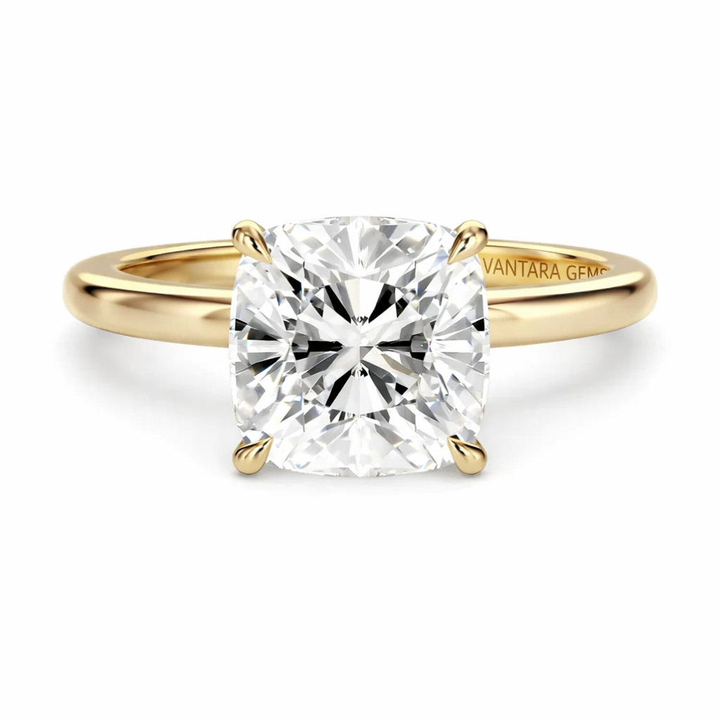 2 CT Cushion Hidden Halo Lab Grown Diamond Engagement Ring