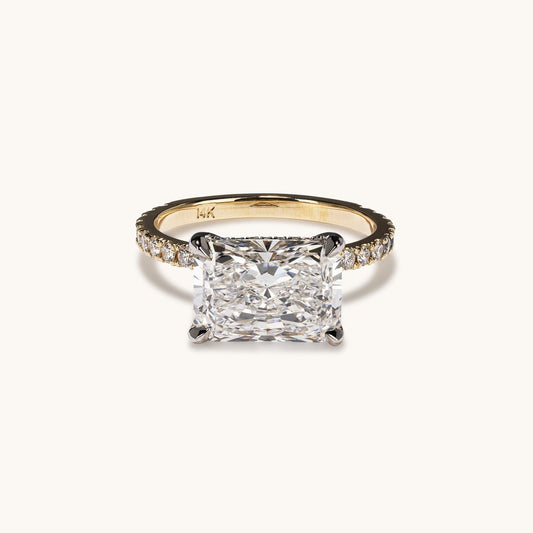 Stunning 4.06 CT East West Radiant Moissanite Engagement Ring with Hidden Halo & Pave Design 1