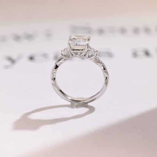 Stunning 1.0 - 2.0 CT Asscher Moissanite Engagement Ring With Twisted Pave Design 8