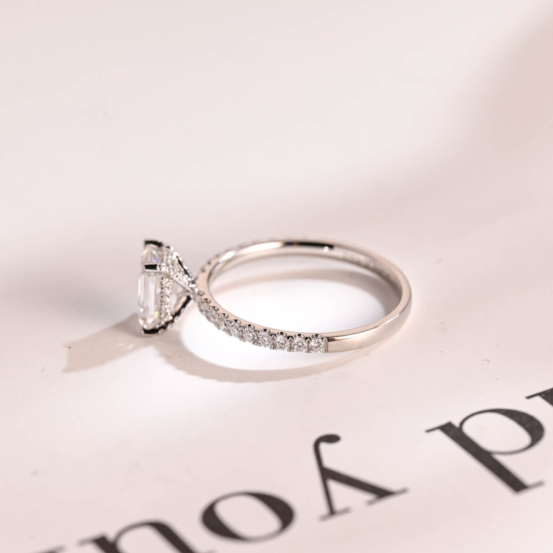 Stunning 1.0 - 2.0 CT Emerald Moissanite Engagement Ring With Hidden Halo Design 10