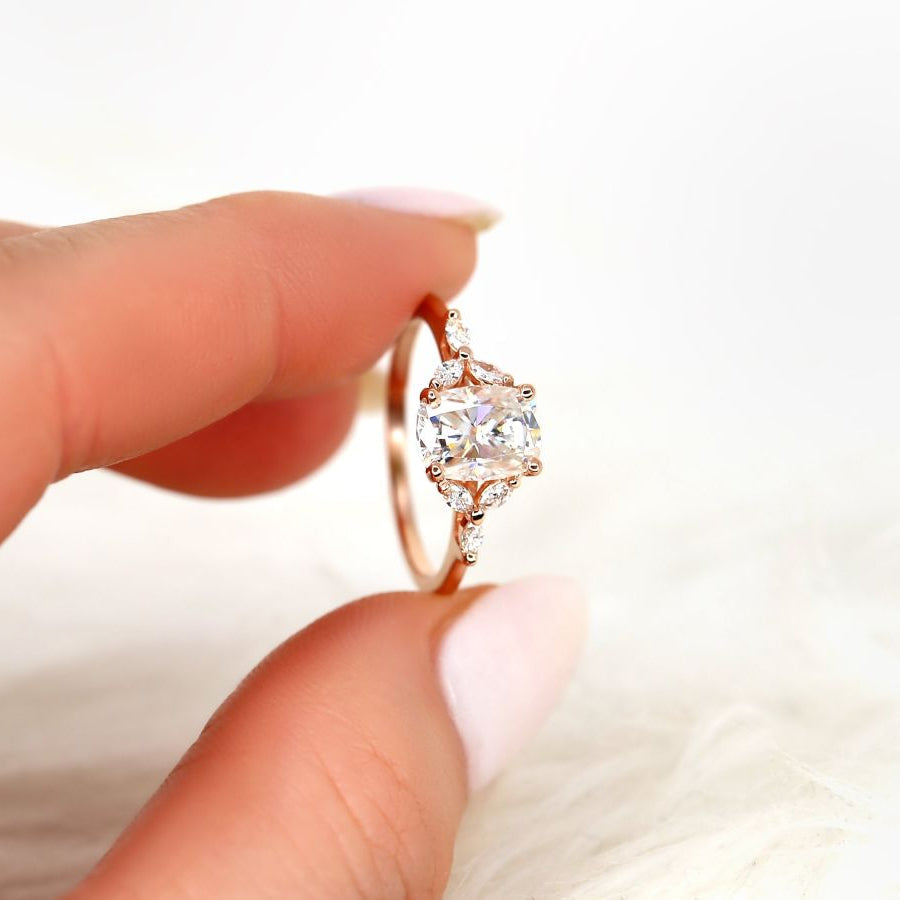 Stunning 1.5 CT Cushion Moissanite Engagement Ring with Cluster Design 8