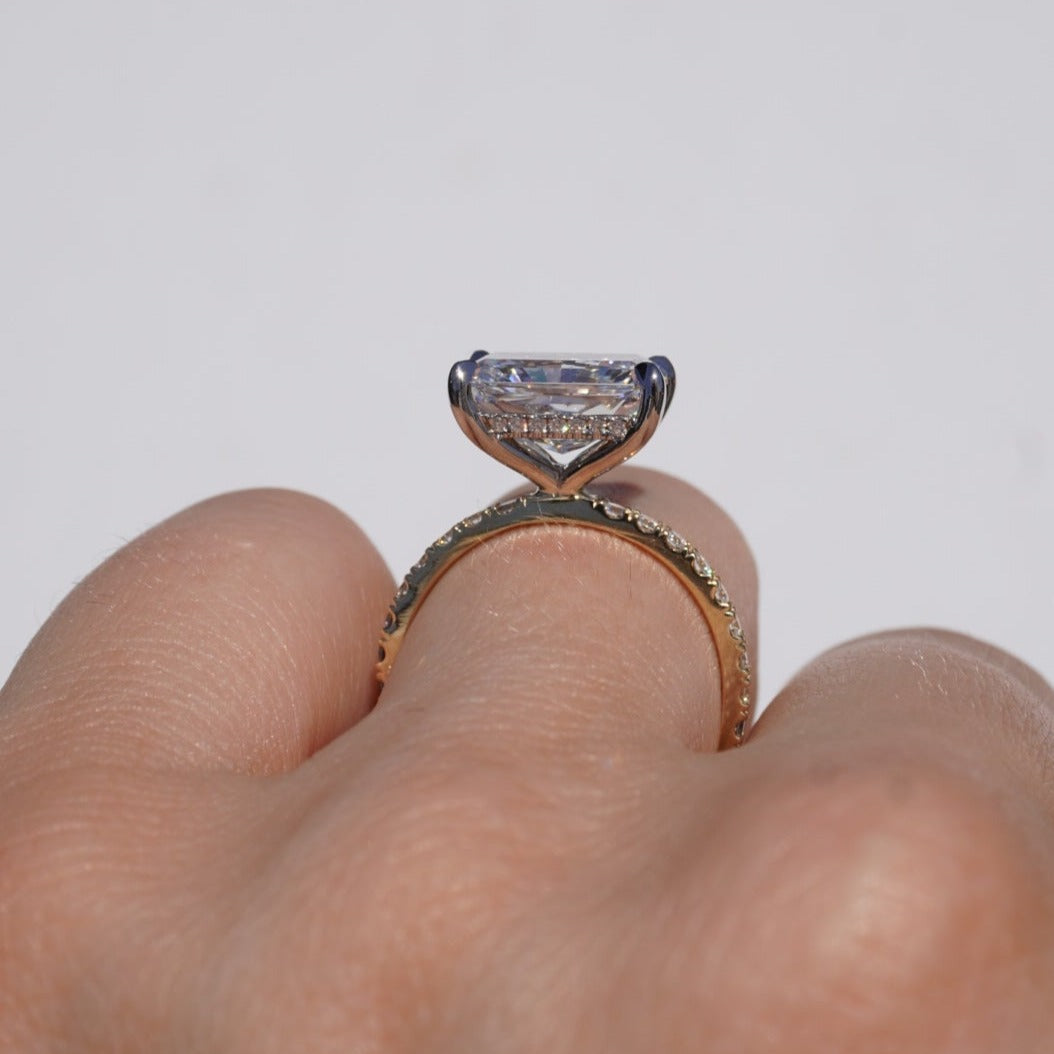 Stunning 4.06 CT East West Radiant Moissanite Engagement Ring with Hidden Halo & Pave Design 5