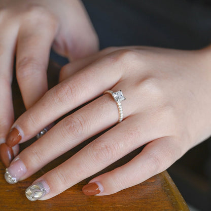 Stunning 0.5 - 1.5 CT Princess Moissanite Engagement Ring with Pave Design 2